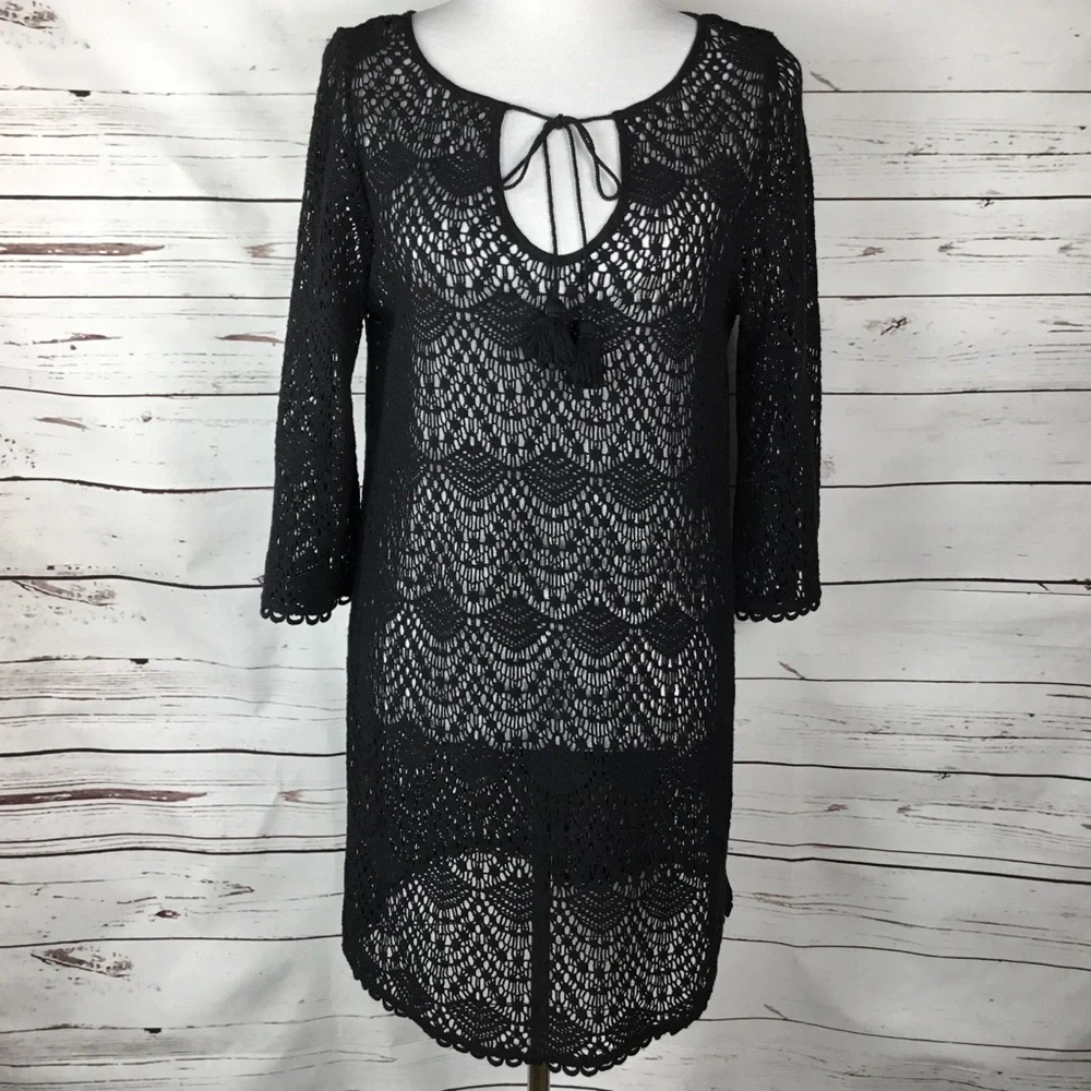 NWT Black Mudpie Emma Crochet‎ Swimsuit Coverup.